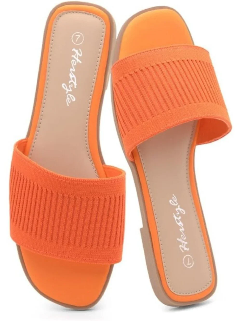 Women's Orangekn Knit Slides Flats Square Open Toe Slip On Dressy Summer Shoes